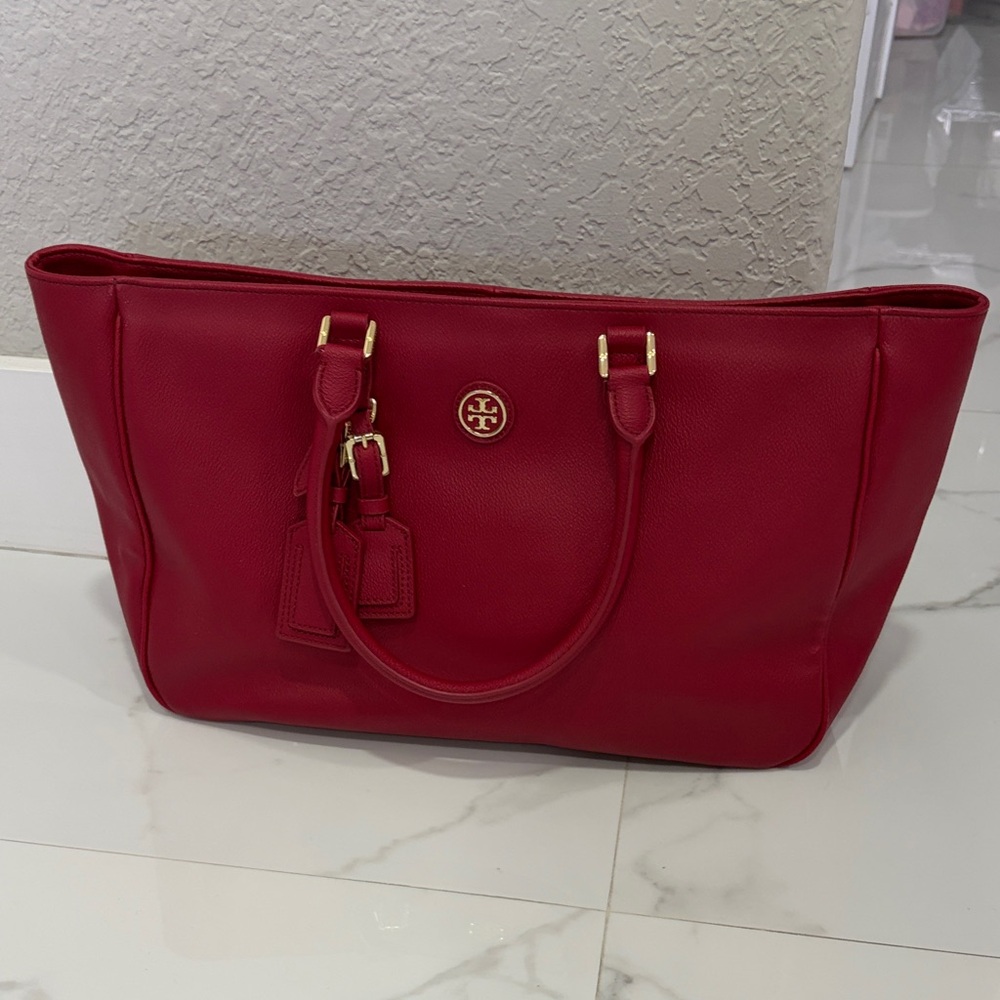 Tory Burch Red Tote with Gold Details